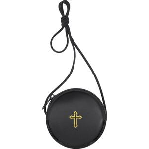 Leather Communion Burse for Pyx, Catholic Pyx Case with Strap for Communion Host Priests Deacons Gifts (Black)
