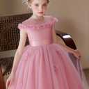 Flower Girls Formal Tulle Dress Princess Pageant Birthday Party Wedding Bridesmaid Ball Gown Long Dance Dresses (Pink), 7-8Yeasrs