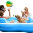 SLOOSH Inflatable Pool for Family with Seats, 120" x 101" x 26" Full-Sized Blow Up Durable Thickened Above Ground Pool with Backrest Cup Holders,Swimming Pools for Backyard Summer Water Lawn, Blue