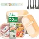 50 Sets 34oz Compostable Paper Containers - 2 Comp, Microwave&Leak-Proof with Lids/Spoons - Oil-Proof for Lunch/Catering/Takeout, BPA-Free Sugarcane Fiber Supplies for Lunch, Party, Takeout