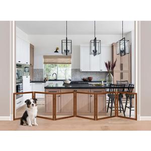 LZRS Extra-Wide Clear Dog Gate for Indoor Use - Transparent Pet Fence with Solid Hardwood and Plastic Board, Stylish & Durable freestanding Pet Gate for Doorways, Stairs and Hallways-6 Panel Cherry