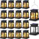 18 Pack Solar Lantern Outdoor Decoration Lights Bulk Waterproof Hanging Solar Powered Light with 30 LED Bulbs Decoration Lamps for Outside Garden Patio Yard Tree Camping, Black
