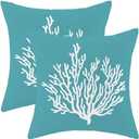 AEIOAE Natical Coastal Pillow Covers 18 X 18 Inch Set of 2, Teal Decorative Throw Pillow Covers Linen Beach Ocean Theme Pillowcase for Couch Home Sofa Indoor Outdoor Decor