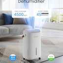 Dehumidifier for Basement,Home,Bathroom,Bedroom 45 pint/Day 4500 Sq ft Dehumidifiers with Drain Hose,Intelligent Humidity Control,3 Modes,24H Timer,Auto Defrost,Child Lock (18 Pint)