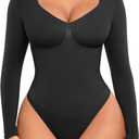 FeelinGirl Women's Long Sleeve Shapewear Bodysuit for Tummy Control Seamless Body Suits Thong V Neck Going Out Tops (Black, XS)