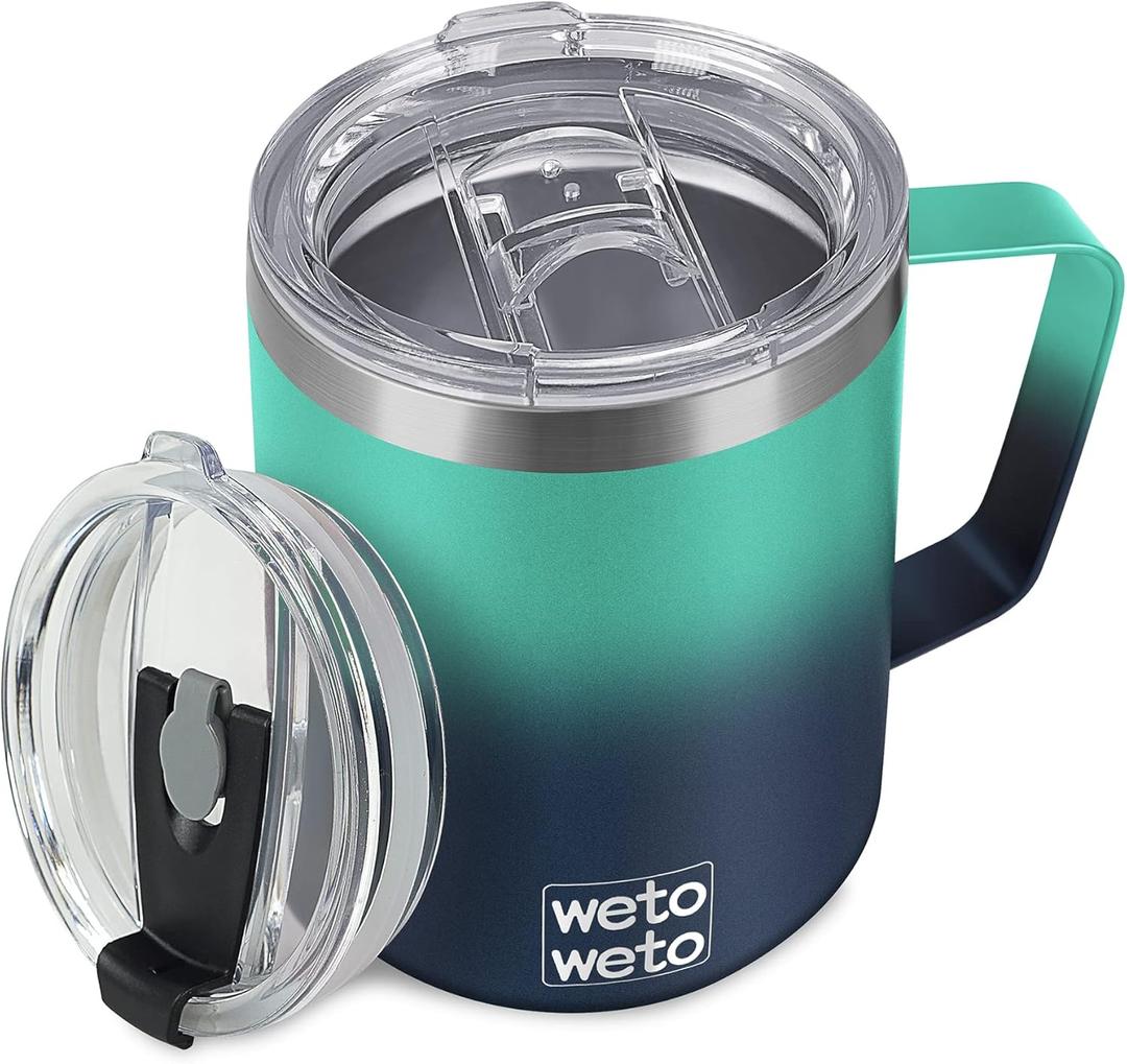 WETOWETO 14 oz Coffee Mug Set, Vacuum Insulated Camping Mug with Lid, Double Wall Stainless Steel Travel Tumbler, Coffee Cup Outdoor, Powder Coated Secret Ocean