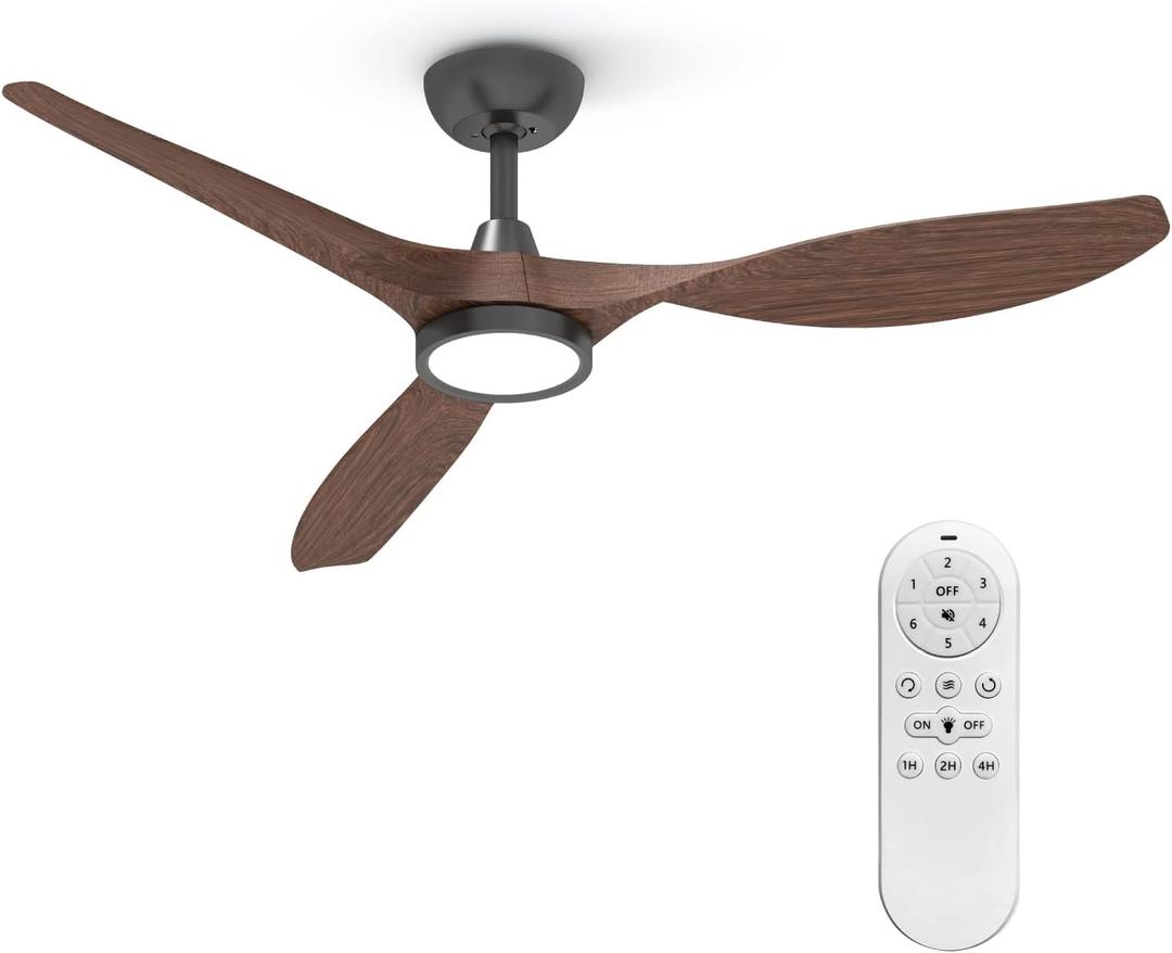 Roomratv Ceiling Fans with Lights and Remote, Ceiling Fan 52 Inch Woodgrain Color Quiet DC Motor 3 CCT Memory Modern Large Airflow Noiseless Reversible 6 Speeds 3 Timers Indoor for Farmhouse (Dark-Woodgrain)