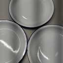 Dicunoy Set of 5 Enamel Plates, 9.5" Unbreakable Enamelware Dinner Serving Platter Trays, Retro White Round Shallow Bowls with Blue Rim for Pasta, Salad, Camping, Outdoor, Picnic, BBQ
