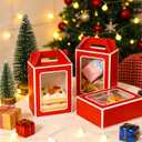 KNNSRE 12 Pcs Clear Gift Bags with Transparent Window Gift Boxes Candy Boxes Flower Boxes 9.8x5.1x7.1 Inch Medium Paper Bags with Handle For Party Business Birthday Wedding Present (RED)