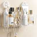 LUXEAR Clear Shower Caddy Suction Cup, No Drilling Removable Shower Shelf, Max Hold 22lbs Suction Bathroom Caddy, One Second Installation Waterproof Suction Shower Organizer for Bathroom Kitchen