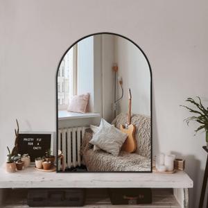 Arched Bathroom Mirror for Wall, 36" x 24" Black Metal Frame Vanity Mirror, HD Glass Over Sink for Bathroom, Entryway, Bedroom