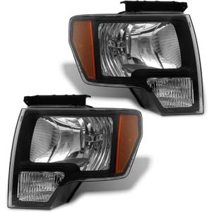 2009 2010 2011 2012 2013 2014 Ford F150 Pickup Headlight Assembly for 09 10 11 12 13 14 Ford F150 Clear Lens Black Housing with Amber Reflector Headlamp Replacement Left and Right Pair