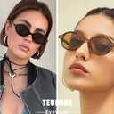Teumire Retro Oval Sunglasses for Women Men Ultralight Small Round Black Sun Glasses 90s Sunnies UV 400 Shades (A04 Black/Brown)