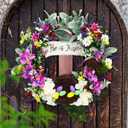 Panelee 18 Inch Easter Wreath for Front Door Cross Wreath Christian Easter Hanging Decorations He Is Risen Religious Artificial Lilies Lavender Eggs Grape Vines Sign for Spring Home Wall Door(Elegant)