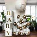 Baby Shower Boxes Party Decorations - 4pcs Stereoscopic White Gold Boxes with Gold Baby+A-Z Letters,Babe Balloon Party Box Blocks for Teddy Bear BabyShower,Boy Girl 1st Birthday Parties Backdrop