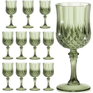 7OZ Plastic Wine Glasses, Reusable Vintage Goblets Unbreakable Drinking Glasses Crystal Water Cups Champagne for Wedding, Parties (12, Light Green), 2.65 inches x 6.6 inches