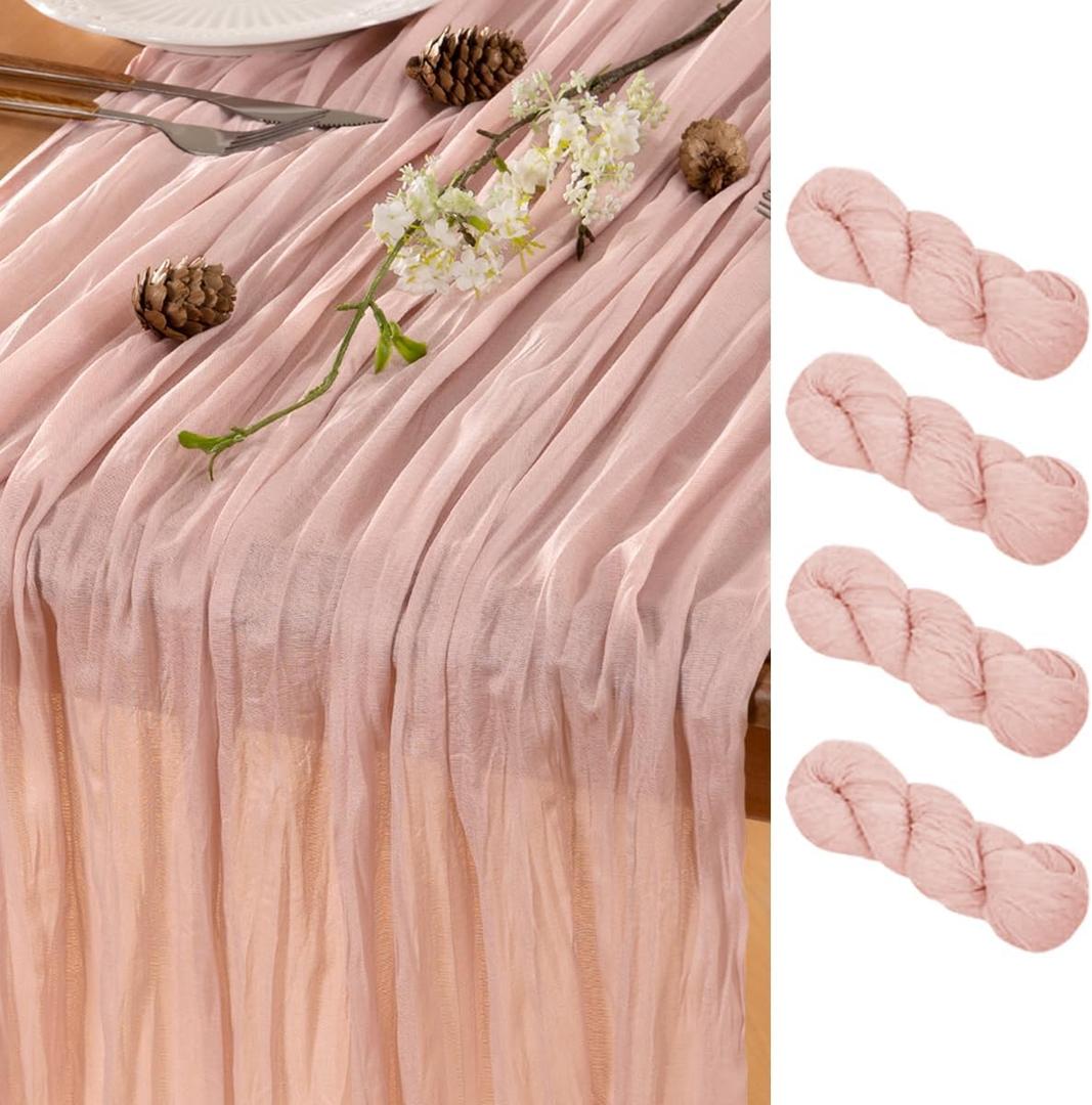 Dusty Pink Table Runner Cheesecloth Table Runner 4 Pack 14FT Farmhouse Table Runners 160 Inches Spring Table Decor Dining Room Centerpiece for Wedding Boho Baby Shower Birthday