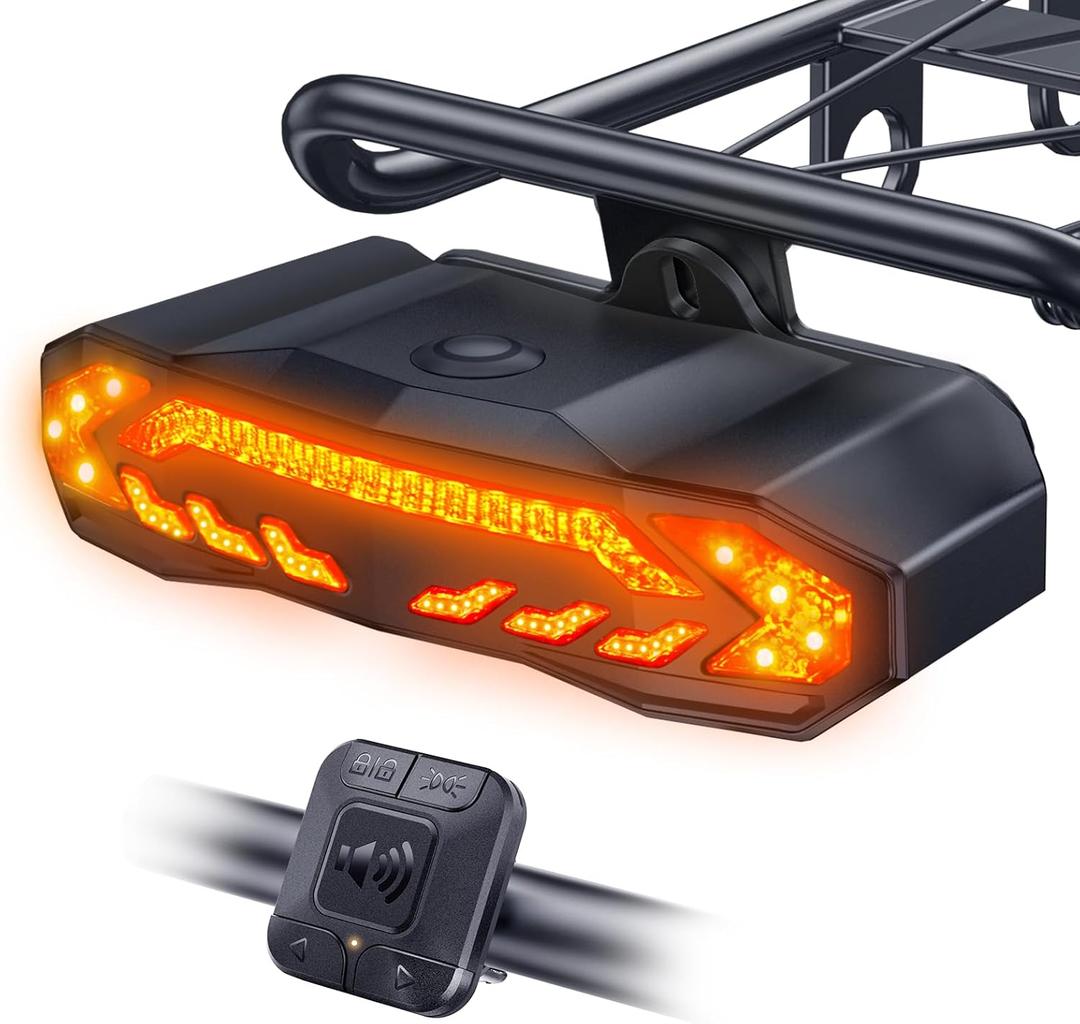 Onvian Smart Bike Tail Light with Turn Signals, Rechargeable Bicycle Horn Bike Alarm with Remote, Auto-Sensing Bike Turn Signals Light Alarm