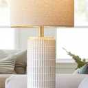 PoKat 23" Modern Ceramic Table Lamp Set of 1 for Living Room White Desk Lamps for Bedroom Farmhouse Bedside Nightstand Lamp House Warming Gifts New Home Decor End Table Lamps Gifts for Women Mom Beige