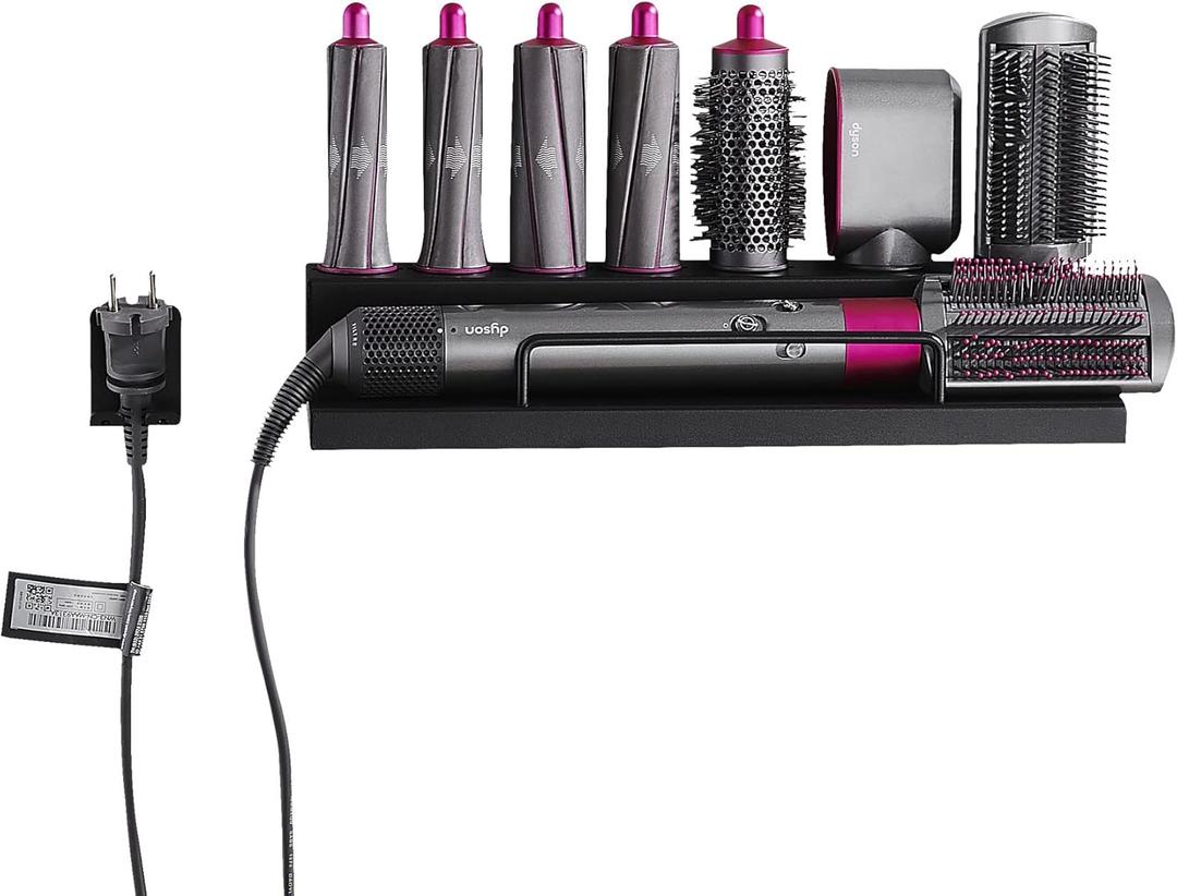 15 Inchs Airwrap Holder Storage Stand for Dyson Airwrap Wall Mount Curling Iron Accessories,Bathroom Organizer Holder for Airwrap,No Drilling Installation,Suitable for Bathroom|Bedroom|Hair Salon (Matte Black)