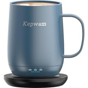 Kepwam Self Heating Coffee Mug T2, 16oz Smart Heated Coffee Mug, 150 Min Battery Life - Hot up to 149 Temperature Control Coffee Mug Warmer, Gifts for Dad Mom (No APP) (Steel Blue)