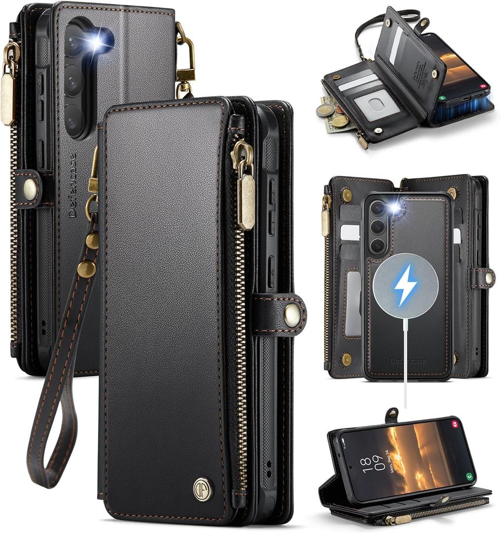 Defencase for Samsung Galaxy S23+/ S23 Plus Magnetic Wallet Case Compatible with Magsafe with RFID Blocking Zipper & Card Holder, PU Leather Detachable Phone Case for Galaxy S23+/ Plus 5G 6.6", Black