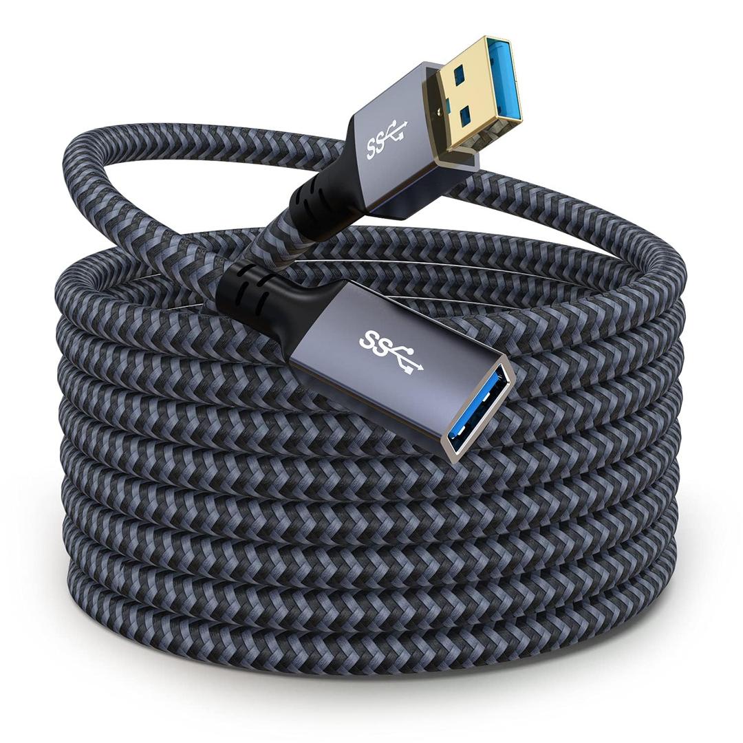 USB Extension Cable 20ft- USB3.0 Speeds,Durable Braided Design Type A Male to Female USB Extender for Printer, USB Keyboard,Mouse,Flash Drive