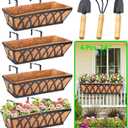 LCHUANG 4 Pack 24 Inch Deck Balcony Railing Planter Window Boxes with Coconut Coir Liner, Fence Metal Hanging Flower Planter Basket for Outdoor Lawn