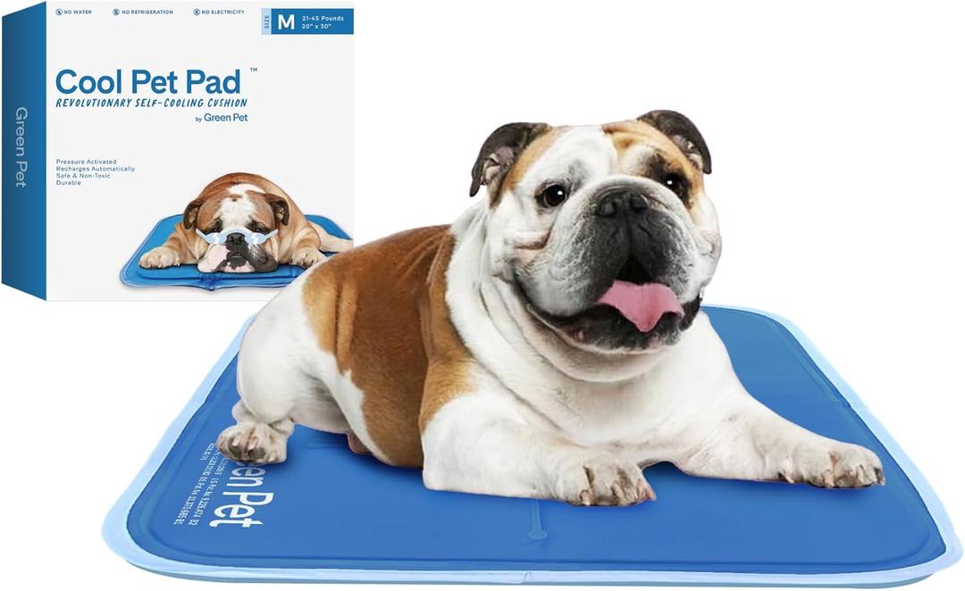 The Green Pet Shop Cool Pet Pad - Medium, Blue - Self-Cooling, Pressure Activated Mat for Dogs & Cats from 21-45 lbs - Non-Toxic Gel, No Water Needed