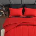 Maple&Stone Queen Size Comforter Set 7 Pieces Bed in a Bag - Down Alternative Bed Set with Sheets, Pillowcases & Shams, Soft Reversible Duvet Insert for Queen Bed, Black and Red