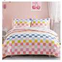 Wink Deer Twin Comforter Set for Girls5 Pieces Colorful Check Twin Bedding Sets for Kids, Ultra Soft Bed in A Bag with Sheets
