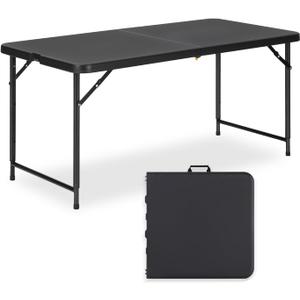 4ft Folding Table with Adjustable Height, 3-Level Foldable Table with HDPE Top & Steel Legs, Portable 4 Foot Folding Table for Picnic, Party, Craft, Indoor Outdoor Use, Black