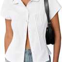 Cicy Bell Womens Short Sleeve Button Down Shirts Pleated Slim Fit Summer Dressy Casual Blouses (Small, White)