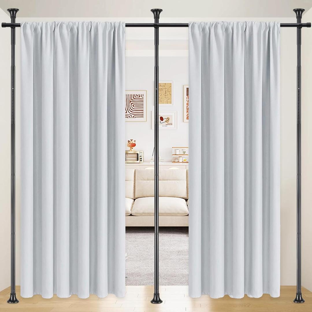 Room Divider Curtain Rod, No Drilling Rod, 48-120inch (H) 28-144inch(W) Adjustable Partition Hanging Room Dividers, Room Partitions and Dividers Floor to Ceiling Self Stand for Space Partition Black