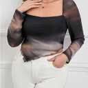 MakeMeChic Women's Plus Size Tie Dye Square Neck Lettuce Trim Asymmetrical Long Sleeve Tee Shirt Tops (Black, XXXL)