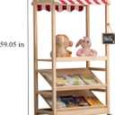 3 Tier Wood Storage Rack with Lockable Casters for Easy Movement for Living Room Bed Room Wooden Storage Shelf Bookshelf Coat Rack for Books Toys Clothes, a Rod (Red & White roof)