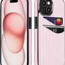 Compatible with iPhone 15/14/13 Wallet Cute Case for Card Holder Leather Slot Shockproof Soft Cover Case for Women Grils (Pink Stripes Lines Girly, iPhone 13/14/15 6.1 inch)
