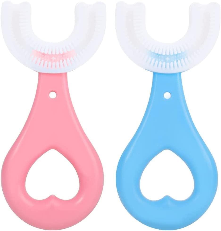 LandVK's U Shaped Toothbrush for Kids Manual Whitening Toothbrush Silicone Brush Head for Kids Children Infant Toothbrush For 2-6 Years Mouth-Cleaning (Multicolor, Pack of 2)