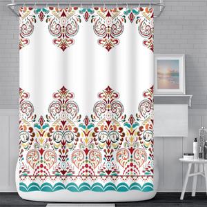 Bohemian Bathroom Shower Curtain Elegant Boho Colorful Floral Exotic Paisley Damask Shower Curtains Waterproof Polyester Fabric Bath Curtain with Hooks for Home Decorative, 72x78 Inch