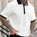 Verdusa Men's Business Casual Button Up Tennis Shirts Collared Short Sleeve Tops Formal Outfits (White, L)