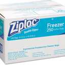 Ziploc 94604 Double-Zipper Freezer Bags, 1gal, 2.7mil, Clear w/Label Panel (Case of 250) (One Size)