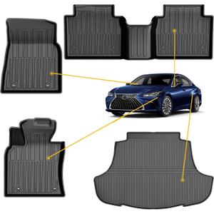 for Lexus ES350/ES300h Floor Mats and Cargo Mat - Custom Fit TPE All Weather Floor Mats and Cargo Liner Car Mats for Lexus ES 2019-2024 (ES350/ES300h) & 2025 ES300h