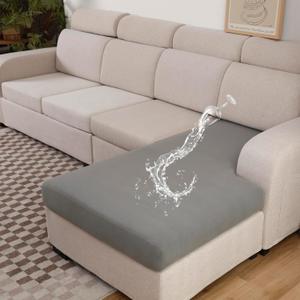 100% Waterproof Couch Cushion Covers, Replacement Sofa Cushion Covers, Stretch Individual Sofa Seat Cushion Slipcovers Furniture Protector for Kids Pets (Chaise-1PC, Light Grey)