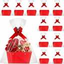 Colarr 12 Pack Baskets for Gifts Empty Bulk Kraft Empty Gift Basket Kit with Handle Wrap Bag Bow DIY Cardboard Market Tray to Fill for Valentine's Wedding Easter Party, 9.8" x 6.5" x 4.3"(Red)