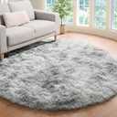 ONASAR Tie-Dyed Light Grey Round Area Rug 4ft, Ultra Soft Bedroom Circle Rugs for Kids Girls Teen Room, Fluffy Plush Shaggy Carpet Floor Mats for Baby Nursery Living Room Playroom Home Decor