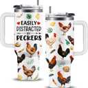 Chicken Gifts for Women, Chicken Gifts for Chickens Lovers, Birthday Christmas Chickens Themed Gift for Lady Girl, Insulated Stainless Steel Tumbler with Straw 40oz, BPA-Free