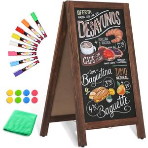 Double-Sided Magnetic 40" x 20" Brown Chalk Board Sign Board | Wooden A-Frame Sign, Sandwich Board Signs Outdoor, Chalkboard Easel, Menu Board for Restaurant, Business or Wedding