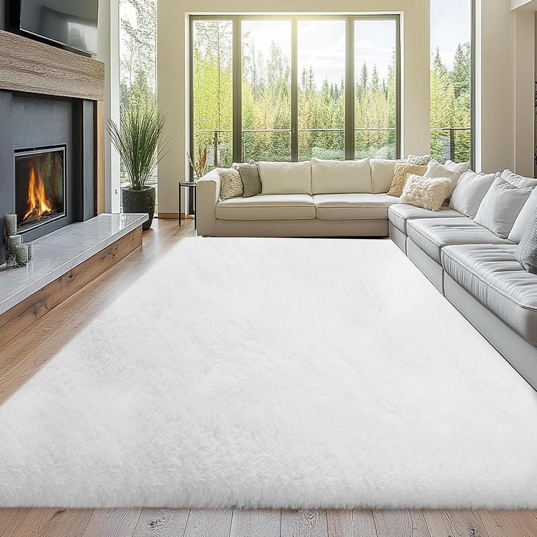 Fluffy 8x10 Area Rug Living Room: Shag White Area Rugs for Bedroom- Large Plush Soft Rugs for Living Room- Fuzzy Modern Carpets for Bedroom, Kids Room Decor (White, 8x10Feet)
