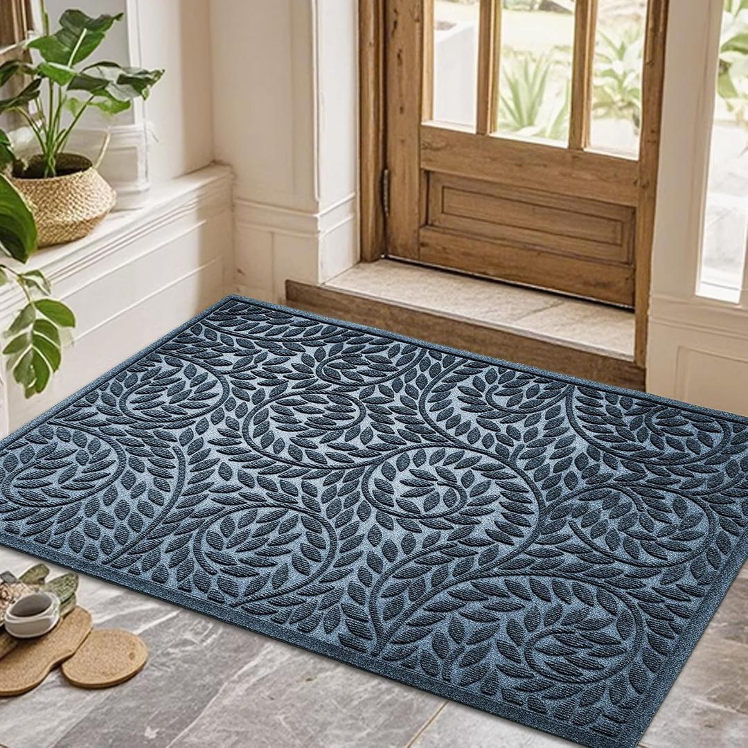 Bulijojo Front Door Mat Entrance,Durable Heavy Duty Welcome Mat,Thick Absorbent Natural Rubber Non Slip Mat, Sturdy Entryway Blue 47"x32", 2'8" x 3'11"