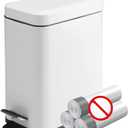Homie Soft Close, Slim Trash Can 1.6 Gallon with Anti - Bag Slip Liner and Lid, Use as Mini Garbage Basket, Slim Dust Bin, or Decor in Bathroom, Restroom, Kitchen, or Bedroom (Shiny White)